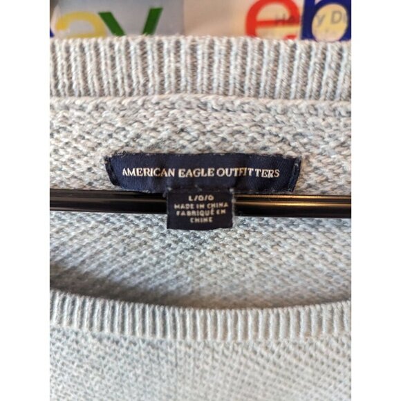 American Eagle Blue Ombre Cable Knit Sweater Size Large Pullover Crotched - Picture 2 of 15